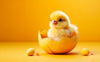 Картинка yellow, closeup, chickens, simple