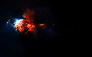 Картинка Космос, взрыв, космические корабли, вселенная