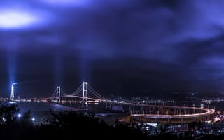 Картинка Небо, Море, Japan, Мост, Bridge, Сияние, Япония, Красота