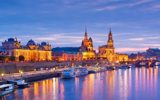 Картинка Небо, Город, Дрезден, City, Germany, Улица, Сумерки, Германия