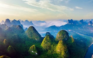 Картинка облака, China, река Ли, Китай, горизонт, Guilin, Гуйлинь, красота природы