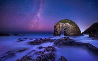 Картинка Австралия, Млечный Путь, Новый Южный Уэльс, Milky Way, New South Wales, скала Хорс-Хед, Horse Head Rock, Australia