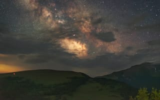 Картинка звезды, горы, простор, Хмурая ночь, горизонт, Кудашкина Ксения, горный пейзаж