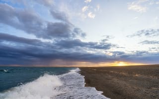 Картинка волны, пена, берег моря, Нигматуллин Руслан, горизонт