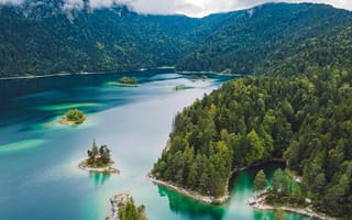 Картинка Бавария, Bayern, Эйбзее, Eibsee, Живописный пейзаж, Scenic, Forest Lake, Лесное озеро