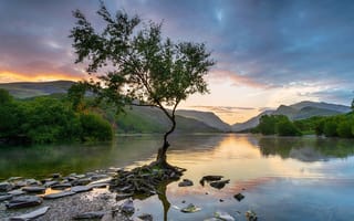 Картинка Озеро, Горизонт, Sunrise, Восход солнца, Snowdonia National Park, красота природы, Живописный пейзаж, Национальный парк Сноудония