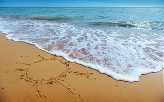 Картинка песок, море, волны, солнце, берег, лето, пляж, небо