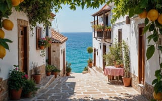 Картинка море, солнце, house, sunshine, summer, цветение, дом, каникулы