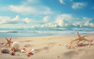 Картинка песок, море, берег, лето, волны, небо, тучи, пляж