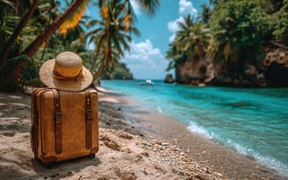 Картинка песок, море, пляж, небо, берег, лето, пальмы, волны