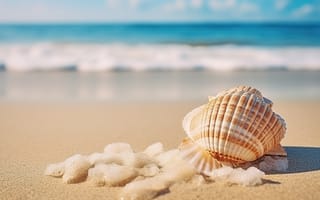 Картинка песок, море, лето, пляж, волны, берег, ракушка, раковина