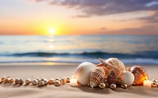 Картинка песок, море, пляж, ракушки, небо, берег, summer, лето
