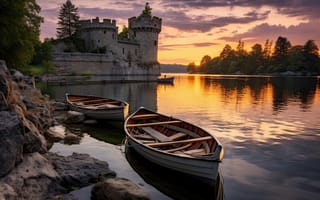 Картинка озеро, замок, castle, landscape, view, древний, ancient