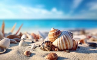 Картинка песок, море, ракушки, берег, лето, summer, небо, пляж