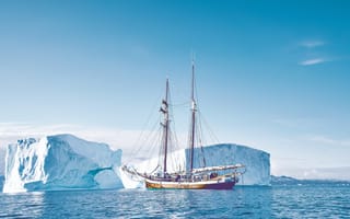 Картинка море, снег, айсберг, корабль