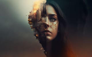 Картинка лицо, композиция, ИИ арт, цифровое искусство, Stability AI, Нейросети, digital art, женский портрет