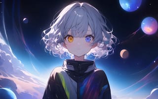 Картинка планеты, digital art, Нейросети, цифровое искусство, разноцветные глаза, ИИ арт, светлые волосы, Stability AI