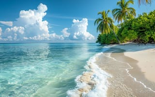 Картинка песок, море, пейзаж, пляж, лето, небо, волны, облака