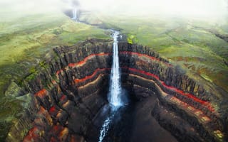 Картинка river, field, water, landscape, waterfall, Iceland, Europe, nature