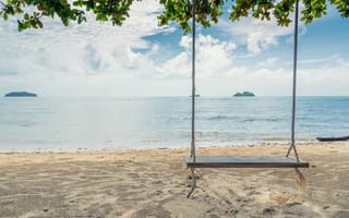 Картинка песок, море, sea, summer, качели, лето, beach, пляж