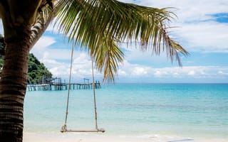 Картинка песок, море, пляж, summer, beach, лето, пальмы, небо