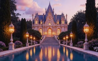 Картинка огни, замок, дворец, castle, fairytale, ancient, сказочный, gloomy