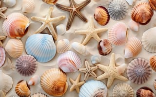 Картинка песок, море, пляж, beach, colorful, sea, ракушки