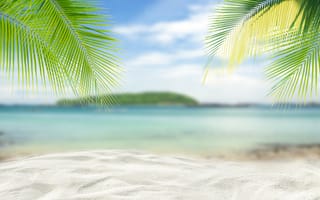 Картинка песок, море, beach, summer, лето, пальмы, небо, пляж