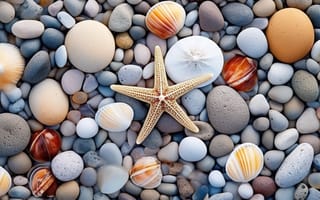 Картинка пляж, галька, звезда, ракушки, камни, colorful, beach