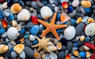Картинка пляж, галька, ракушки, beach, colorful, texture, камни