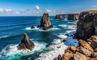 Картинка море, волны, sea, waves, берег, тучи, скалы, ocean