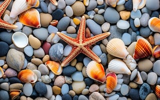 Картинка пляж, галька, ракушки, colorful, beach, камни, sea