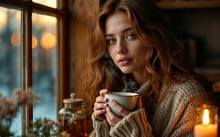 Картинка girl, cup, candle, look, ai art