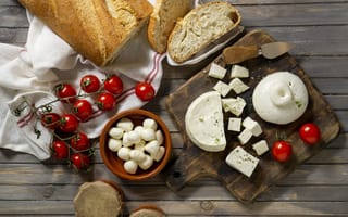 Картинка стол, сыр, помидоры
