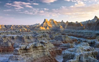 Картинка Закат, Облака, South Dakota, Badlands National Park, Sunset, United States, Горизонт, США