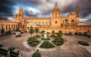 Картинка Закат, Sunset, Сицилия, Palermo, Palermo Cathedral, Палермо, Sicily, Палермский собор