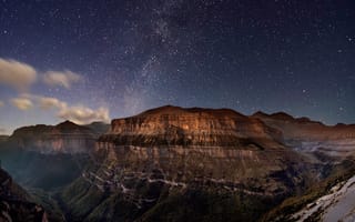 Картинка Горы, Красота, Spain, Ordesa Valley, Арагон, Aragon, Звездная ночь, Испания
