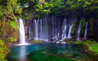 Картинка Природа, Водопад, Nature, Waterfall, Лес, Япония, Japan, Forest