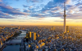 Картинка Облака, Восход, Skyline, Горизонт, Токио, Japan, Tokyo, Япония