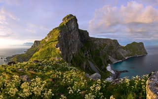 Картинка Остров, Норвегия, Island, Горный пик Верёй, Океанское побережье, Mountains Peak Vaeroy, Ocean Coast, Norway