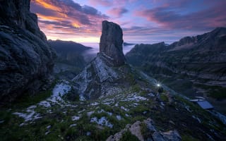 Картинка закат, горы, Sunset, Switzerland, Mountain, сумерки, Швейцария, Dusk