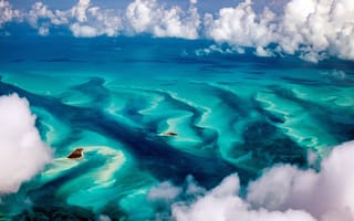 Картинка Облака, Горизонт, Бирюзовые воды Багамских островов, Turquoise Waters, Великолепный пейзаж, of Bahamas