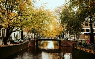 Картинка Мост, Город, Осень, Амстердам, Нидерланды, Amsterdam, Autumn, Река