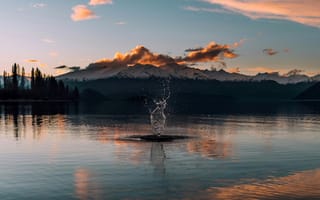 Картинка закат, Озеро, Wanaka, New Zealand, Sunset, плеск воды, Новая Зеландия, Lake