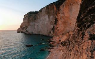 Картинка Закат, Океан, Sunset, Coast, Греция, Скала, Ocean, Побережье