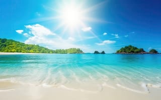 Картинка песок, море, beach, лето, пальмы, summer, небо, пляж