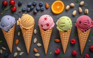 Картинка ягоды, colorful, berries, фрукты, мороженое, рожок, fruits, ice cream