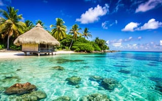 Картинка песок, море, пляж, небо, beach, пальмы, лето, summer