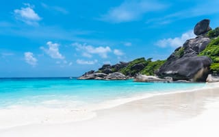 Картинка песок, море, лето, берег, волны, waves, небо, пляж