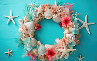 Картинка звезды, цветы, blue, ракушки, flowers, marine